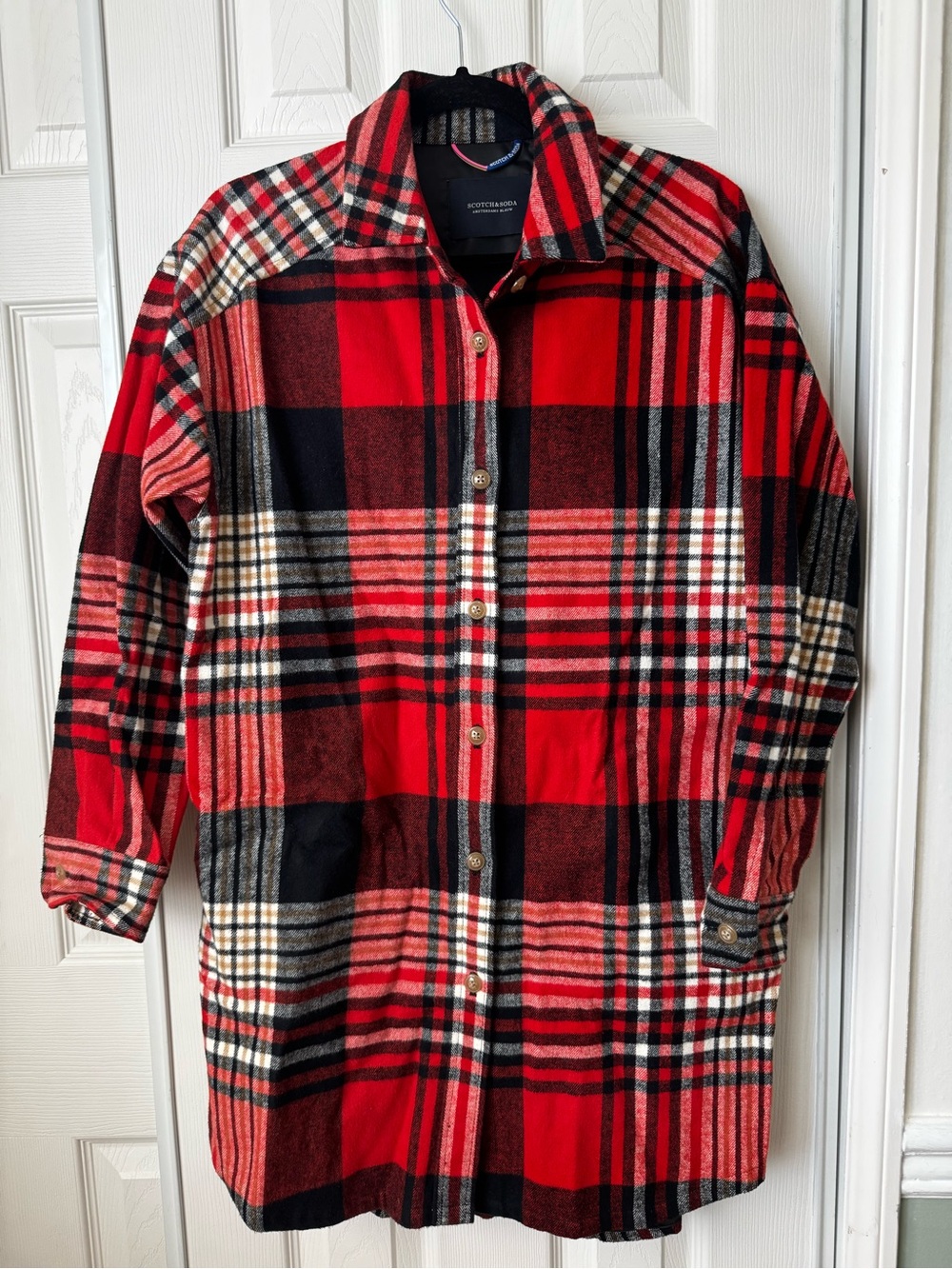 Scotch & Soda Red Plaid Button-Up Shirt Jacket
